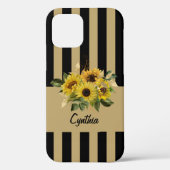 Gele zonnebloemen en zwarte en goudstrips Case-Mate iPhone case (Achterkant)