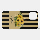 Gele zonnebloemen en zwarte en goudstrips Case-Mate iPhone case (Achterkant (horizontaal))