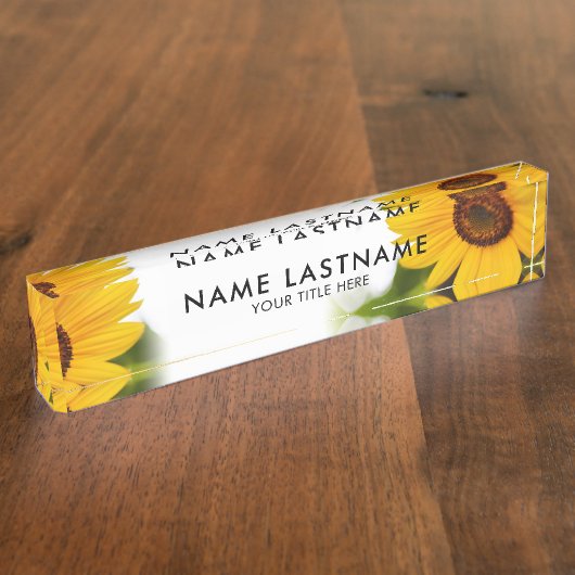 Gele zonnebloemen Floral Botanische White Titel Naambordje (Zijkant)