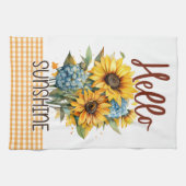 Gele Zonnebloemen Floral Gingham Happy Sunshine Theedoek (Horizontaal)
