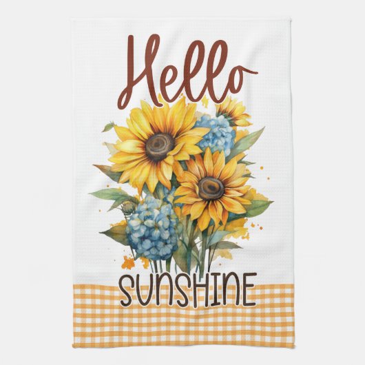 Gele Zonnebloemen Floral Gingham Happy Sunshine Theedoek (Verticaal)