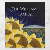 Gele zonnebloemen Folk Art Wijn Etiket (Enkel label)