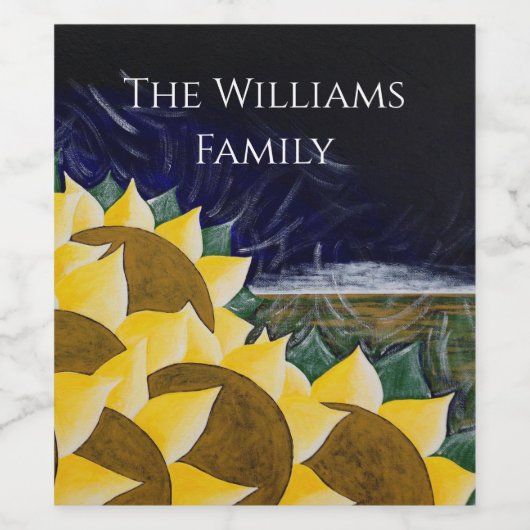 Gele zonnebloemen Folk Art Wijn Etiket (Enkel label)