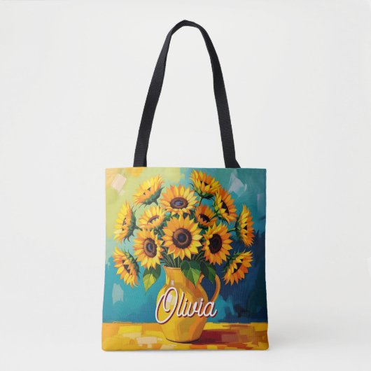 Gele Zonnebloemen gepersonaliseerd Tote Bag (Voorkant)