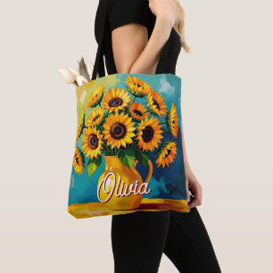 Gele Zonnebloemen gepersonaliseerd Tote Bag