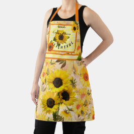 Gele Zonnebloemen Geruite Controle Aangename Koken Schort