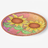 Gele zonnebloemen Getextureerde roze groene bloeme Papieren Bordje (Gekanteld)