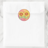Gele zonnebloemen Getextureerde roze groene bloeme Ronde Sticker (Tas)