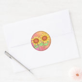 Gele zonnebloemen Getextureerde roze groene bloeme Ronde Sticker (Envelop)