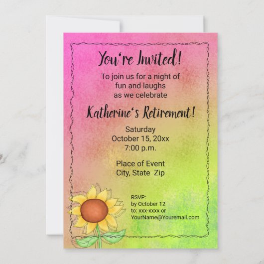 Gele zonnebloemen Getextureerde roze groene retime Kaart (Achterkant)