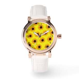 Gele zonnebloemen, geverfd met olie, horloge