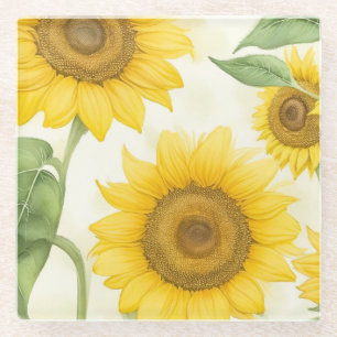 Gele zonnebloemen glazen onderzetter