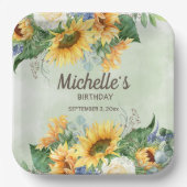 Gele zonnebloemen Groene Eucalyptus Birthday Papieren Bordje (Voorkant)