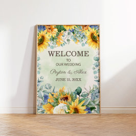 Gele zonnebloemen Groene Eucalyptus Leaves Weddens Poster