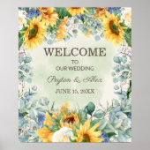 Gele zonnebloemen Groene Eucalyptus Leaves Weddens Poster (Voorkant)