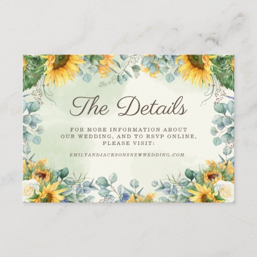 Gele zonnebloemen Groene Eucalyptus Weddenschap De Informatiekaartje (Voorkant)