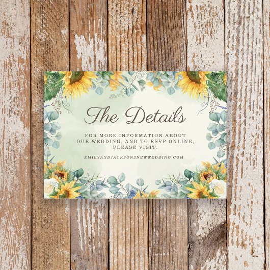 Gele zonnebloemen Groene Eucalyptus Weddenschap De Informatiekaartje