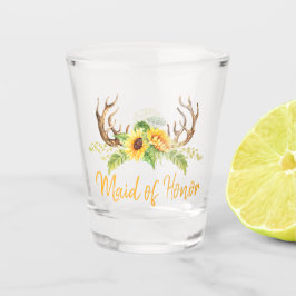 Gele Zonnebloemen Groene Takken Geweien Bruidsmeis Shot Glas