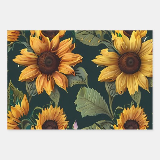 Gele Zonnebloemen grote print Inpakpapier Vel (Voorkant 3)