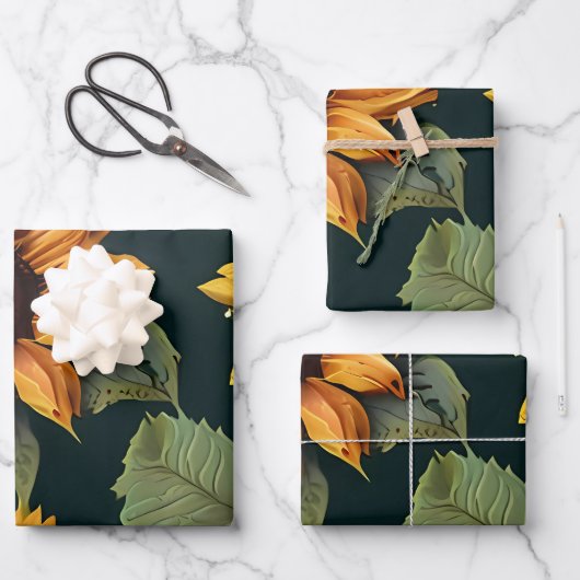 Gele Zonnebloemen grote print Inpakpapier Vel (Voorkant)