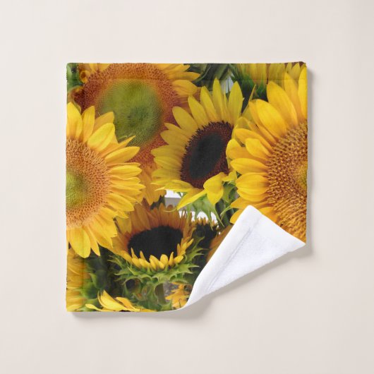 Gele zonnebloemen Handdoekset Bathroom Geel Bruin Bad Handdoek (Wasdoekje)