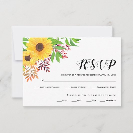 Gele zonnebloemen, herfstbladeren, RSVP-kaart RSVP Kaartje (Voorkant)
