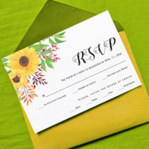 Gele zonnebloemen, herfstbladeren, RSVP-kaart