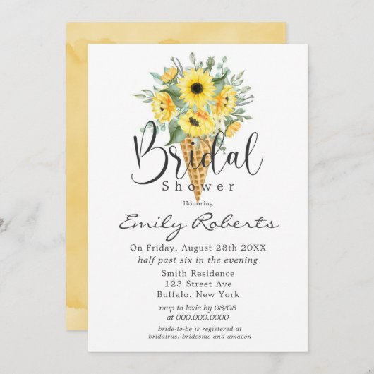 Gele zonnebloemen Ice Cone Vrijgezellenfeest in Kaart (Voorkant / Achterkant)