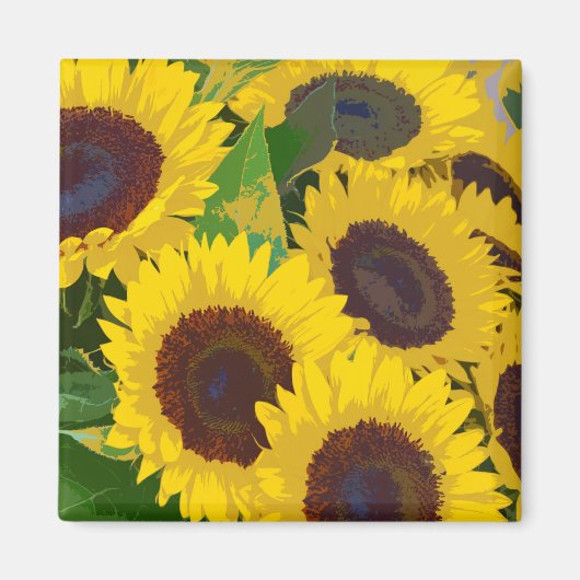 Gele zonnebloemen in de zomer drukken magneteten magneet (Voorkant)