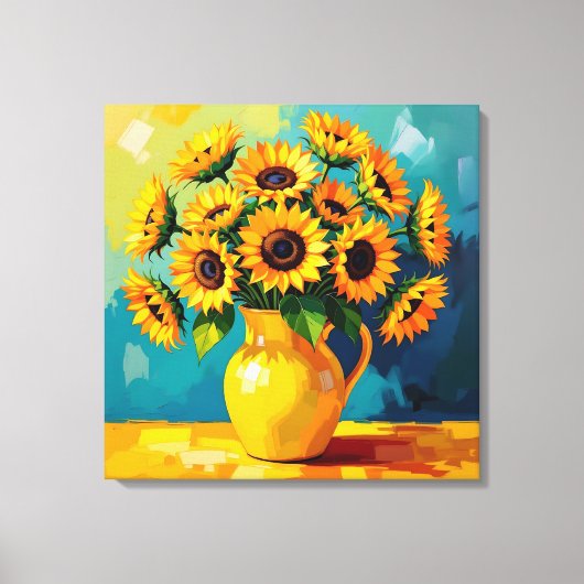 Gele Zonnebloemen in een Gele Vaas Canvas Afdruk (Voorkant)