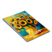 Gele zonnebloemen in een gele vaas gepersonaliseer notitieboek (Rechterzijde)