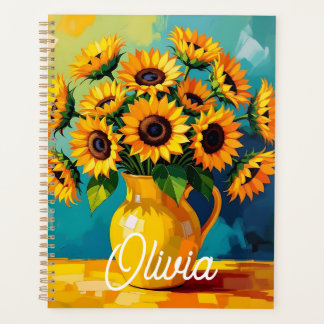 Gele zonnebloemen in een gele vaas gepersonaliseer planner
