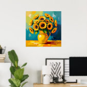 Gele Zonnebloemen in een Gele Vaas Poster (Thuiskantoor)