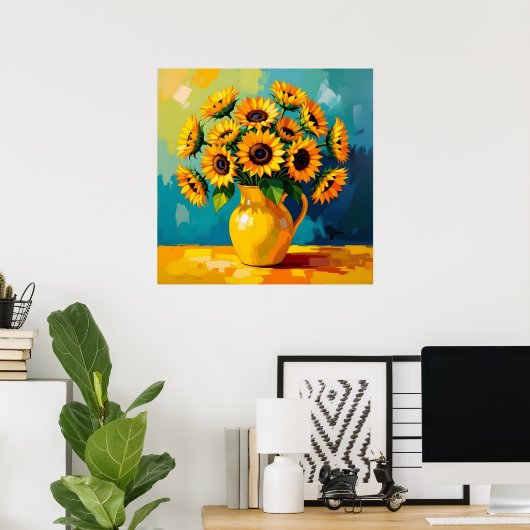 Gele Zonnebloemen in een Gele Vaas Poster (Thuiskantoor)