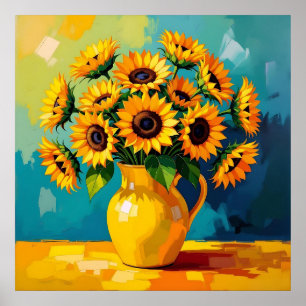 Gele Zonnebloemen in een Gele Vaas Poster