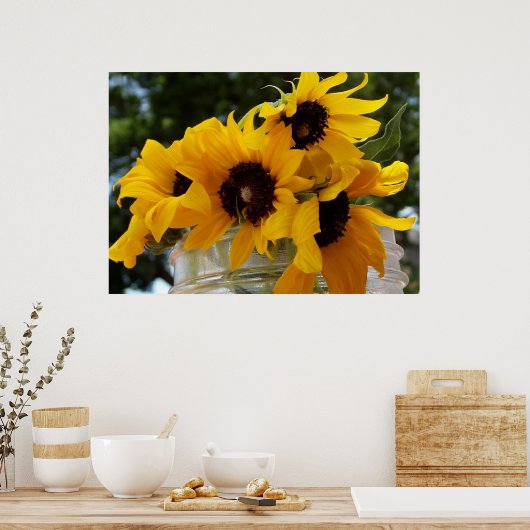 Gele zonnebloemen in een Jar Flower fotografie Poster (Keuken)
