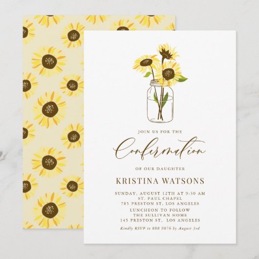 Gele Zonnebloemen in een Mason Jar Bevestiging Kaart (Voorkant / Achterkant)