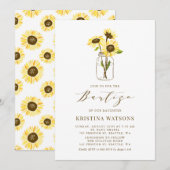 Gele Zonnebloemen in een Mason Jar Zomer Bautizo Kaart (Voorkant / Achterkant)