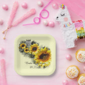 Gele zonnebloemen in een Roow Garden Weddenschap Papieren Bordje (Feest)