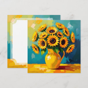 Gele Zonnebloemen in een Vaas in Impasto-stijl Feestdagenkaart