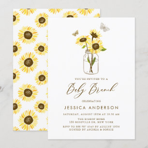 Gele Zonnebloemen in Mason Jar Baby Brunch Kaart