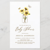 Gele Zonnebloemen in Mason Jar Baby shower Invite (Voorkant)