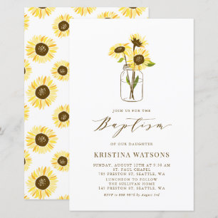 Gele zonnebloemen in Mason Jar Baptism Invitation