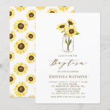 Gele zonnebloemen in Mason Jar Summer Baptisme