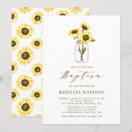 Gele zonnebloemen in Mason Jar Summer Baptisme Kaart