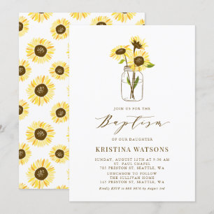 Gele zonnebloemen in Mason Jar Summer Baptisme Kaart