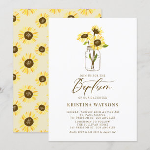 Gele zonnebloemen in Mason Jar Summer Baptisme Kaart
