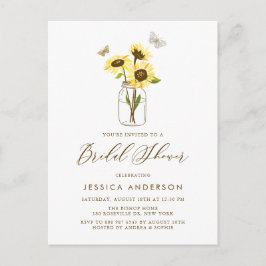 Gele Zonnebloemen in Mason Jar Vrijgezellenfeest Uitnodiging Briefkaart