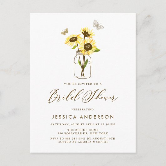 Gele Zonnebloemen in Mason Jar Vrijgezellenfeest Uitnodiging Briefkaart (Voorkant)