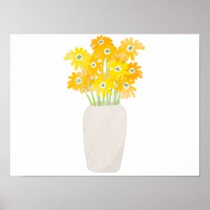 Gele Zonnebloemen in Witte vaas Waterverf poster